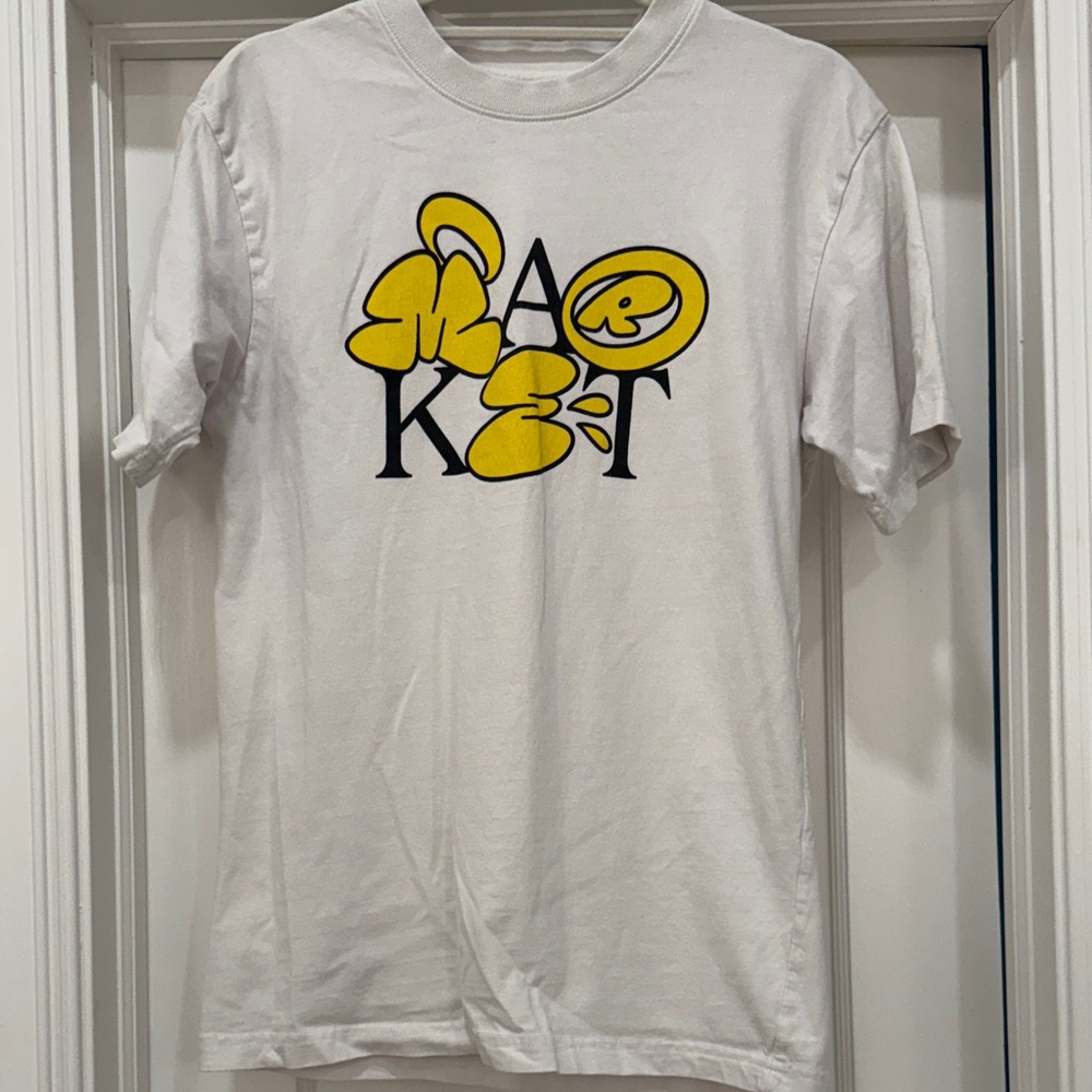 Market White T-Shirt with Yellow Graphic